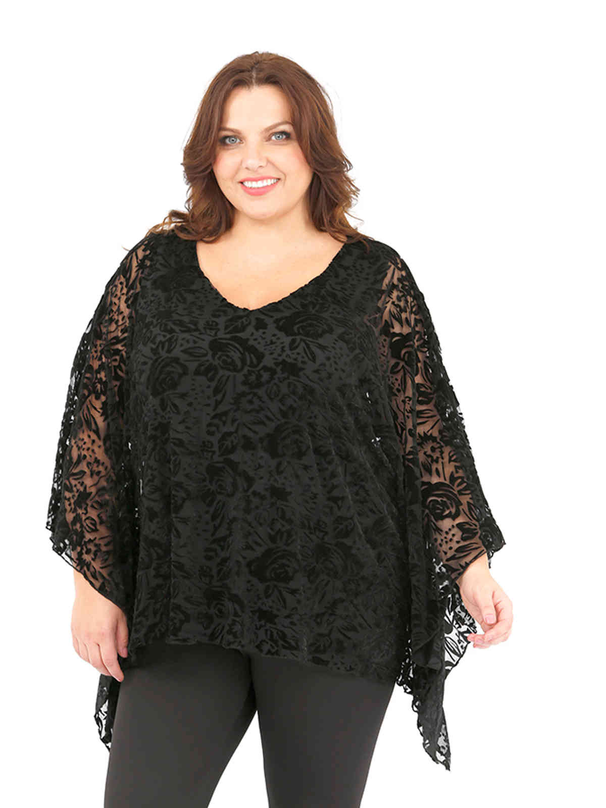 Ladies blouse top cape poncho plus size 16/18 curve black devore velvet ...